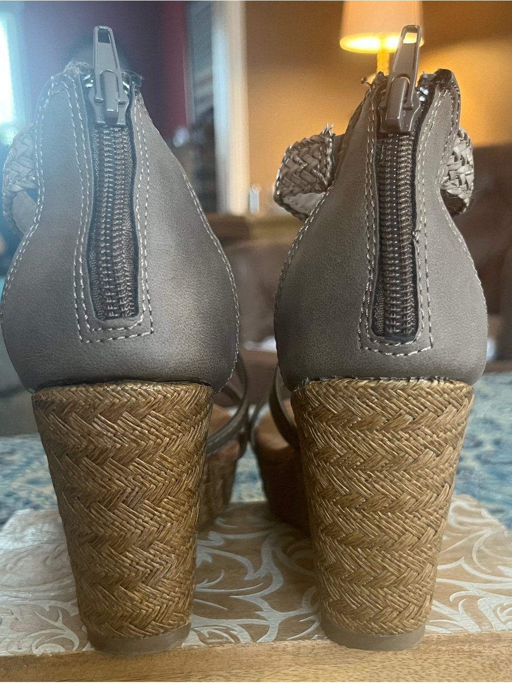 Jellypop Taupe Braided Memory Foam Ankle Strap Wedge Sandals Sz 6.5 - Picture 7 of 8